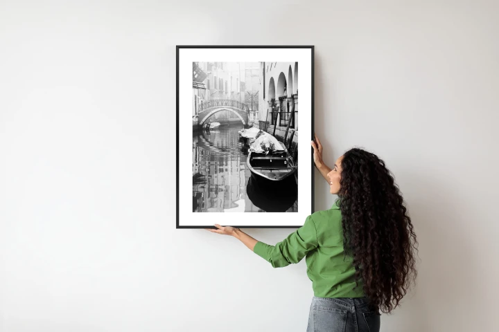 Plakat Włoska Wenecja Z Gondolami W Czerni I Bieli