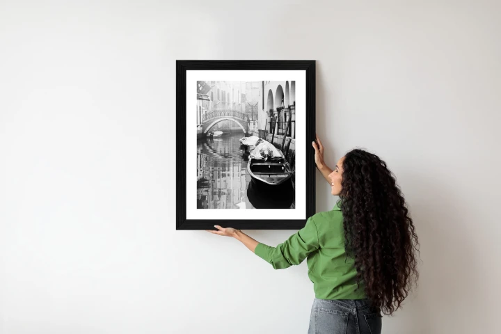 Plakat Włoska Wenecja Z Gondolami W Czerni I Bieli