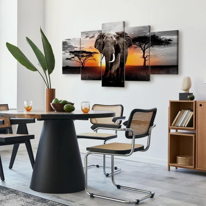 Obraz - Słoń na zachodzie słońca