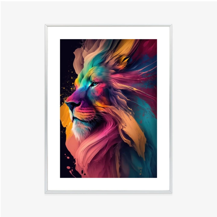 Plakat Lew Na Kolorowej Abstrakcji