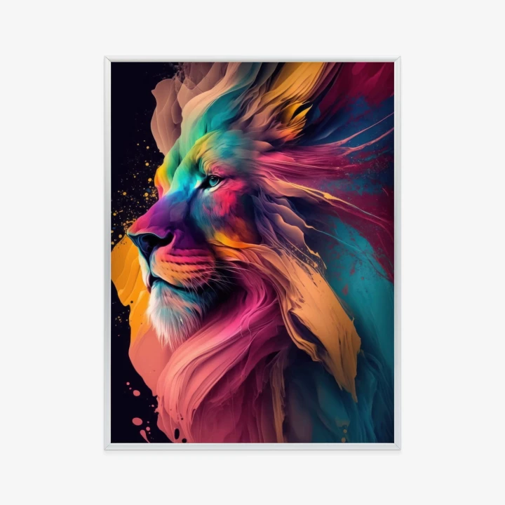 Plakat Lew Na Kolorowej Abstrakcji