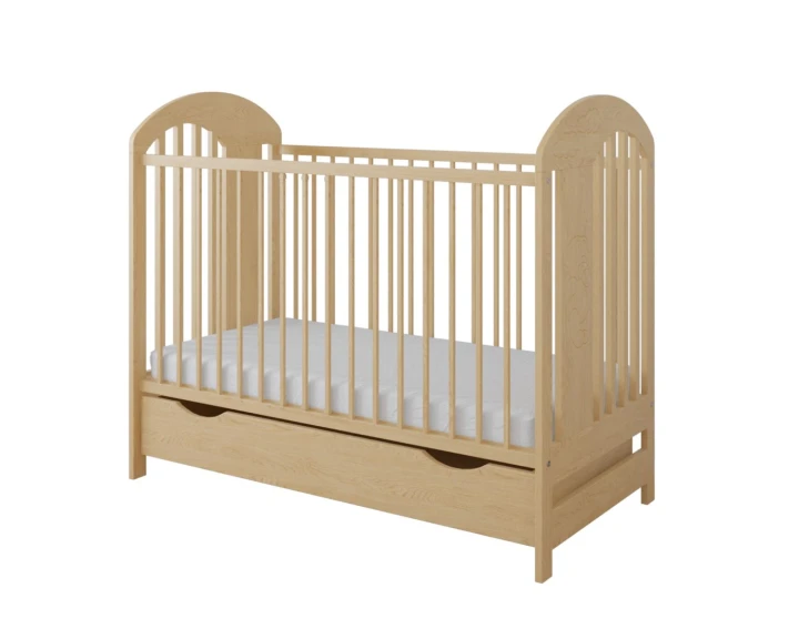 Naturalne drewniane łóżeczko dziecięce Bear 120x60 z opcjonalną szufladą