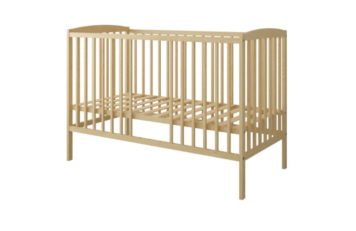 Naturalne łóżeczko dziecięce 120x60 z drewnianym stelażem i szczebelkami