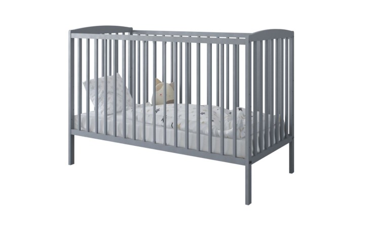 Szare łóżeczko niemowlęce 120x60 z materacem i pościelą