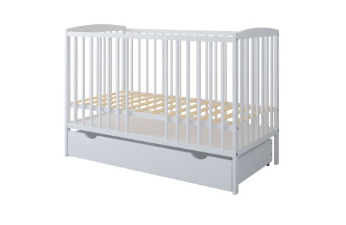 Łóżeczko z szufladą 120x60 z fasolkowymi szczebelkami i regulowanym stelażem