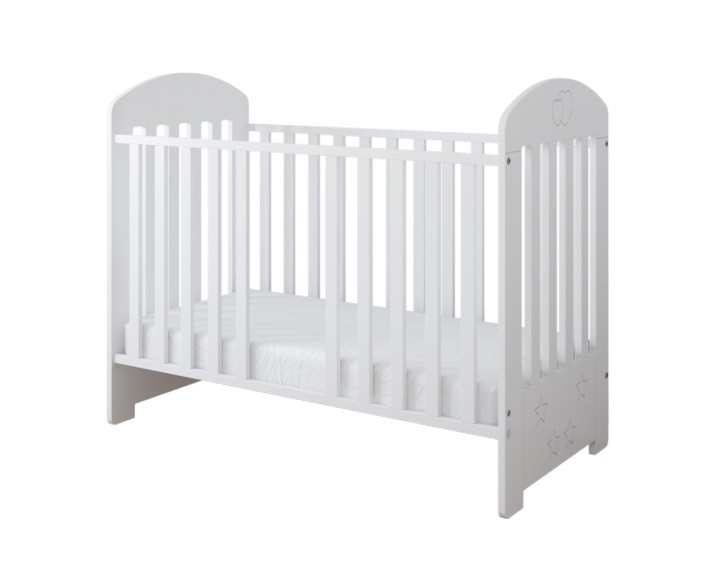Białe łóżeczko dziecięce Sweet Dreams z wyjmowanymi szczebelkami i zdobionym szczytem