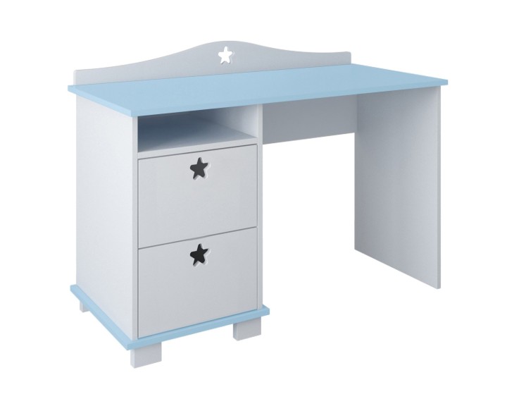 biurko dziecięce Stars białe z niebieskim blatem i wieńcami do pokoju dziecka