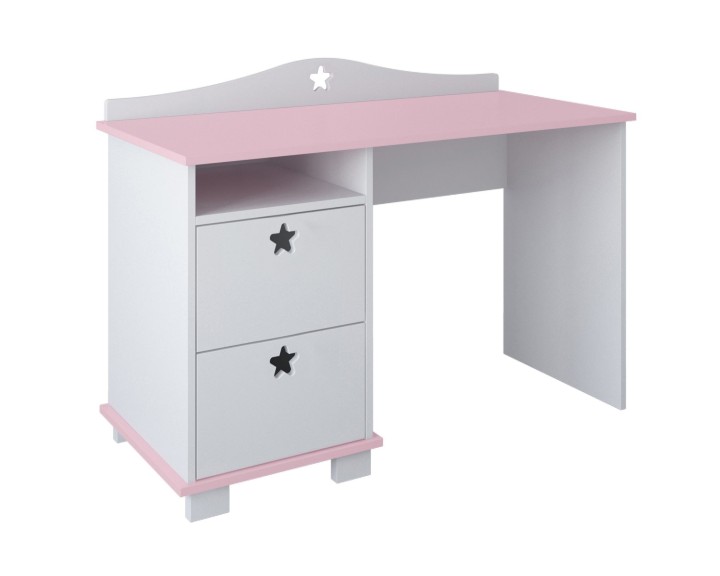 biurko dla dziewczynki Stars białe z różowym blatem i różowym wieńcem dolnym