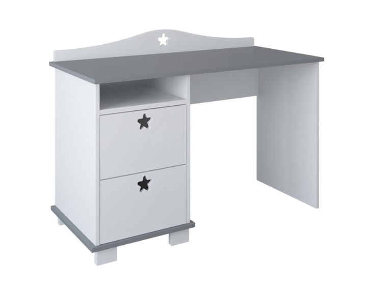 biurko dziecięce Stars białe z szarym blatem i szarym wykończeniem do pokoju uczennicy