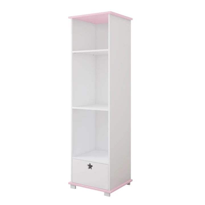 regał dla dziewczynki Stars biały z różowym wykończeniem i szufladą