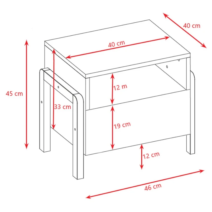 Wymiary szafki nocnej Victor białej do pokoju chłopca – rysunek