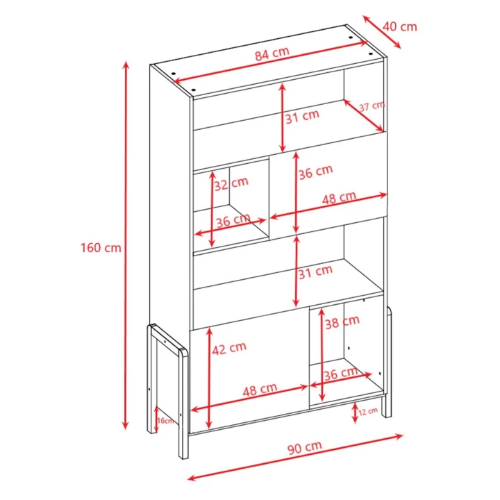 Wymiary regału Victor białego do pokoju chłopca – rysunek
