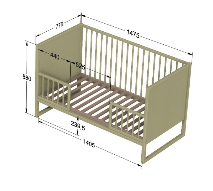 Wymiary łóżeczka dziecięcego Tweens 140×70 eukaliptus