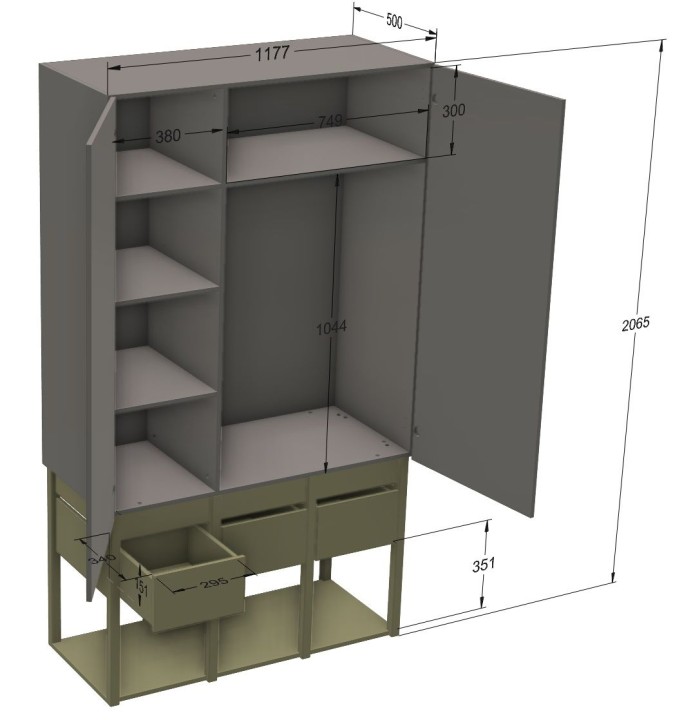 Wymiary szafy Tweens eukaliptus do pokoju dziecka