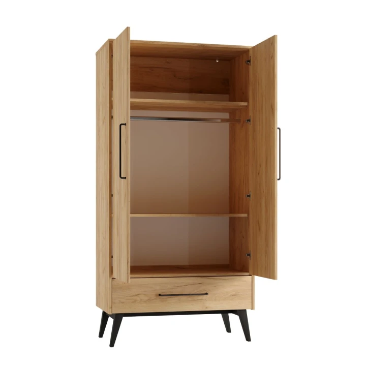 Wnętrze szafy dziecięcej Retro z półkami, drążkiem i szufladą