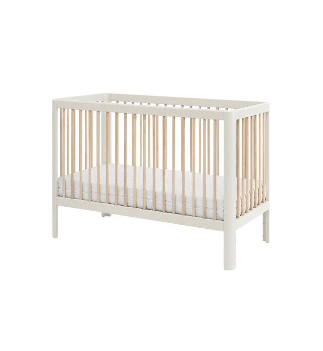 łóżeczko dziecięce 120x60 w kolorze szampańskim z bukowymi szczebelkami