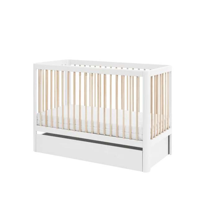 białe łóżeczko dziecięce 120x60 z pojemną szufladą na prowadnicach z cichym domykiem