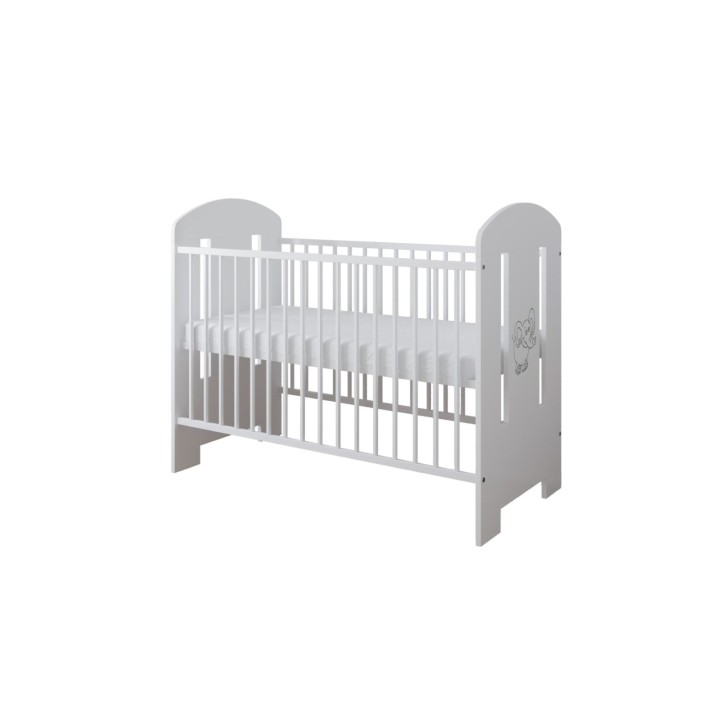 Łóżeczko Elefante 120x60 z regulowanym stelażem i szczebelkami