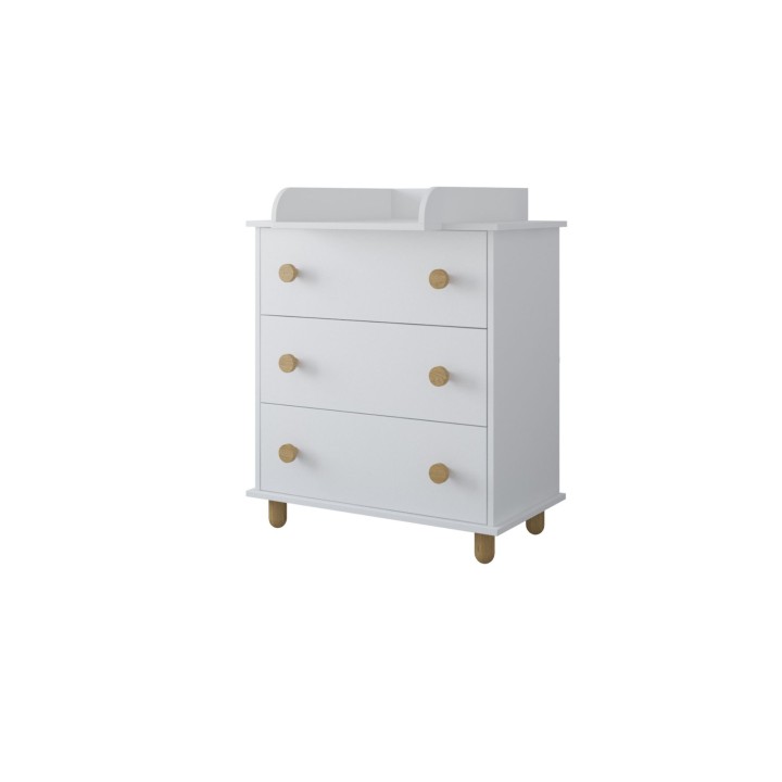biała komoda z przewijakiem Lilo z drewnianymi uchwytami