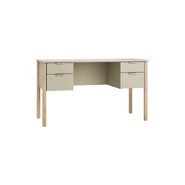 Szampańskie biurko Miloo z czterema szufladami i bukowymi nogami