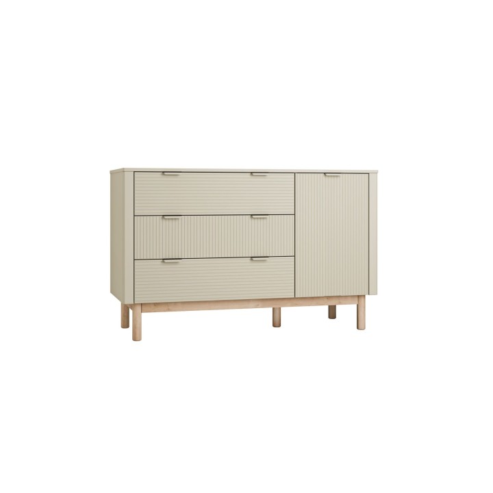 Komoda Miloo szampańska z szufladami i drzwiami na bukowych nóżkach