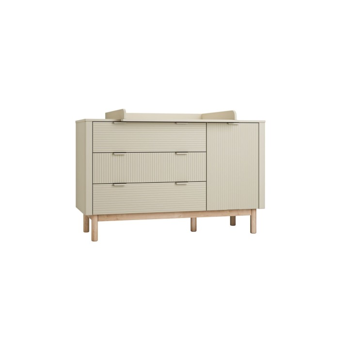 Duża komoda z przewijakiem Miloo szampańska z trzema szufladami