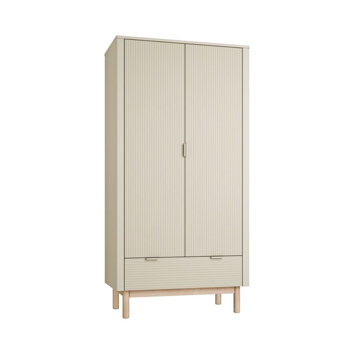 Szafa 2-drzwiowa Miloo szampańska z dolną szufladą na bukowych nóżkach