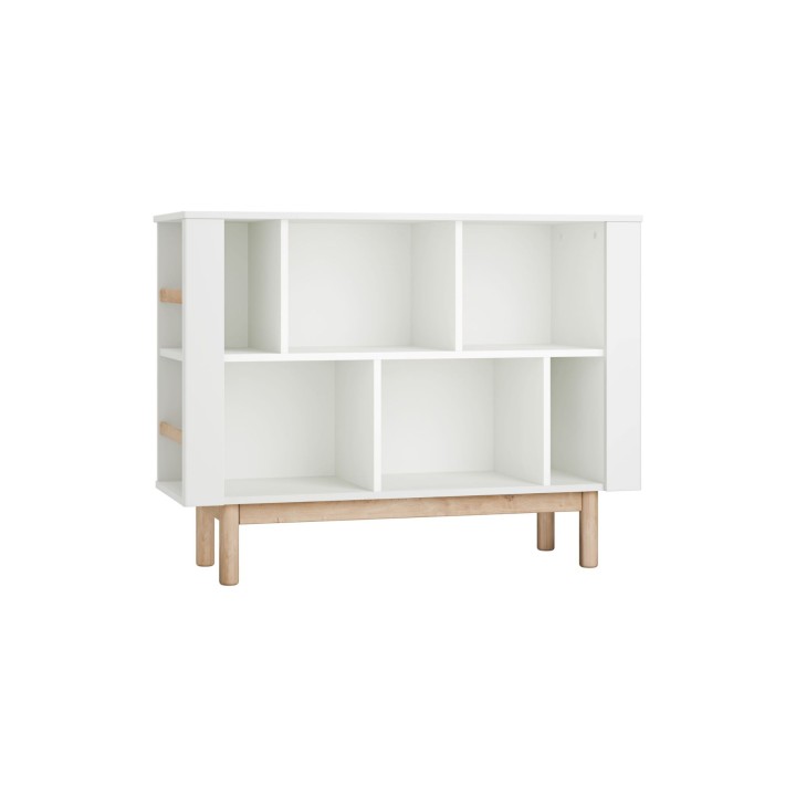 Regał niski Miloo biały z otwartymi kubikami na zabawki i książki