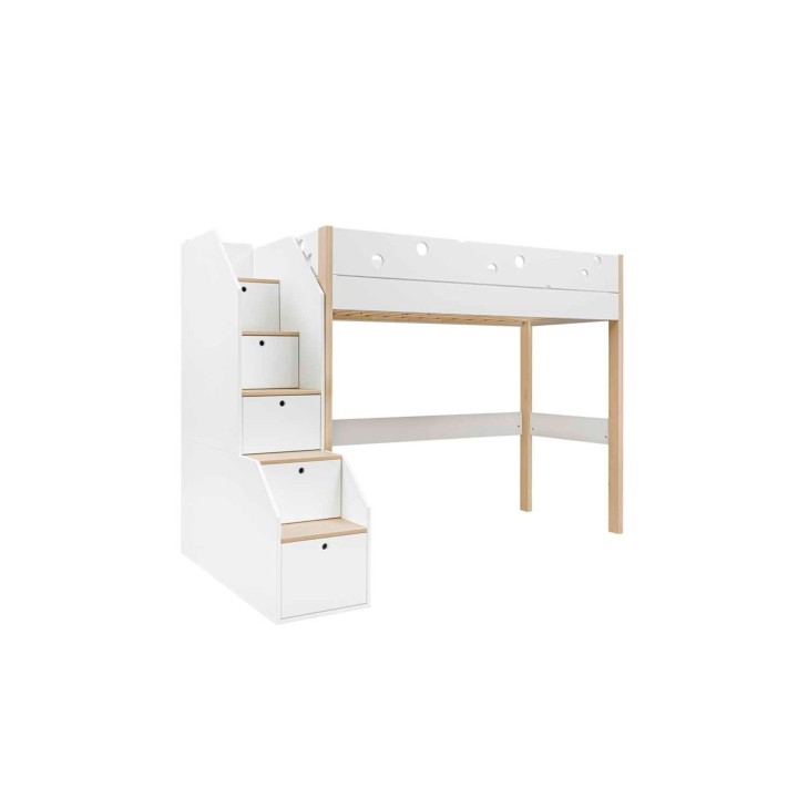 Łóżko na antresoli ze schodami Funflex białe 90x200