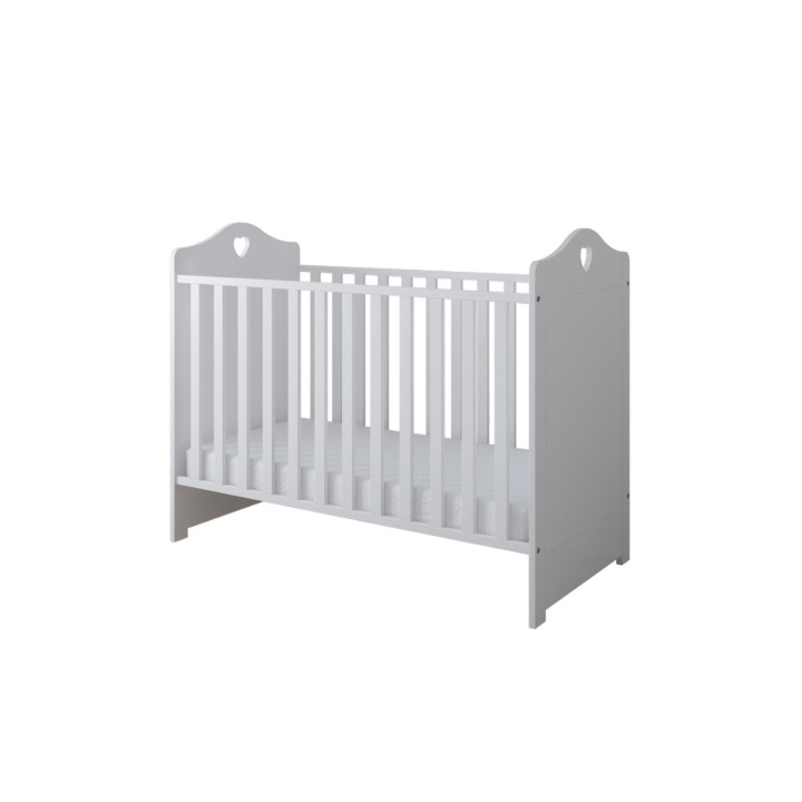 Białe łóżeczko dziecięce Bella 120x60 z wyciętym serduszkiem w zagłówku