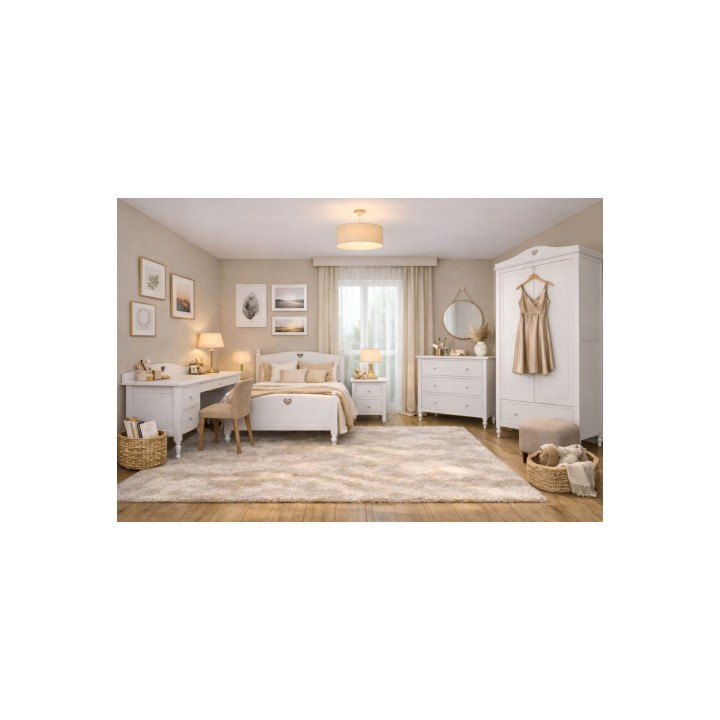 Białe meble Bella w pokoju dla dziewczyny 14 lat łóżko 90x200 komoda szafa biurko szafka nocna