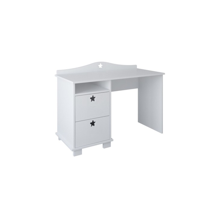 białe biurko dla dziewczynki Stars z dwiema szufladami i uchwytami w kształcie gwiazdek