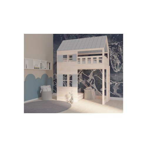 łóżko domek antresola z drabinką z boku