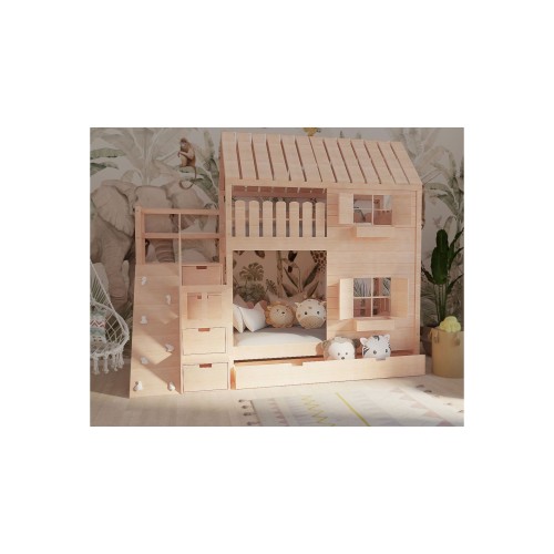 Łóżko piętrowe ze ścianką wspinaczkową, drewno sosnowe 100%