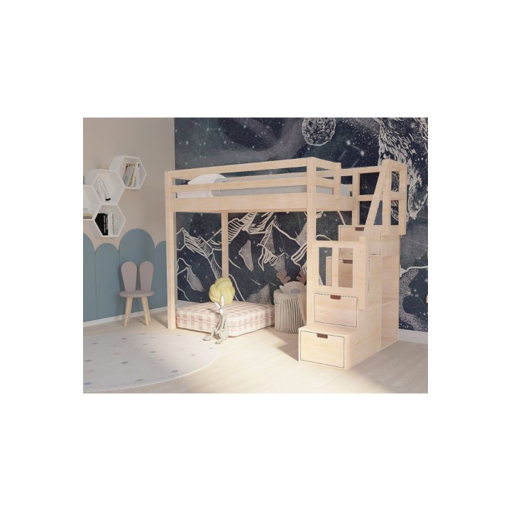 Łóżko antresola, naturalne drewno sosnowe