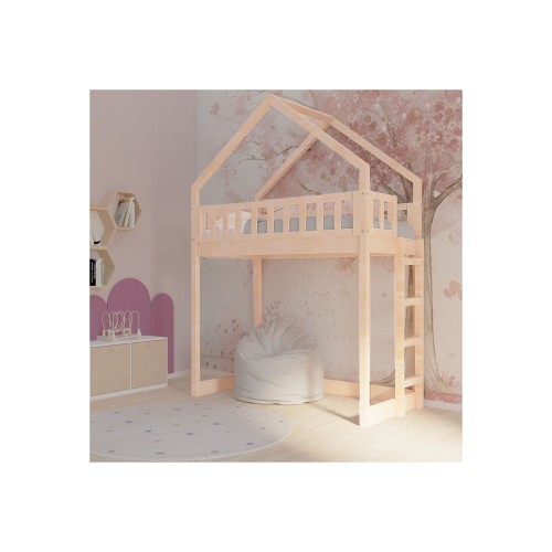 Łóżko na antresoli w kształcie domku z drabinką