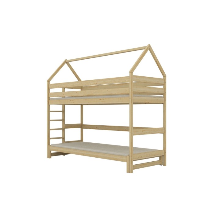 łóżko domek na antresoli z wysuwanym spaniem, 100% drewno sosnowe