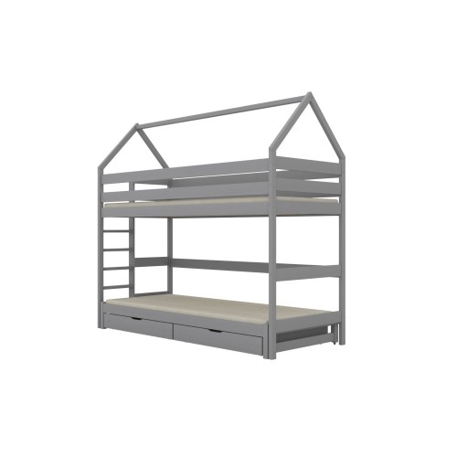 łóżko domek na antresoli z wysuwanym spaniem i szufladami