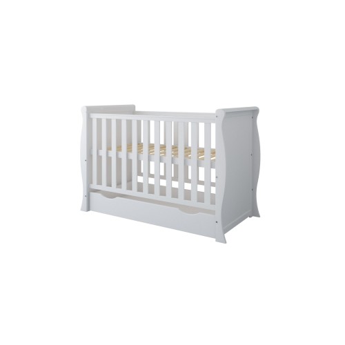 Białe łóżeczko dziecięce z szufladą 120x60 i regulowanym stelażem