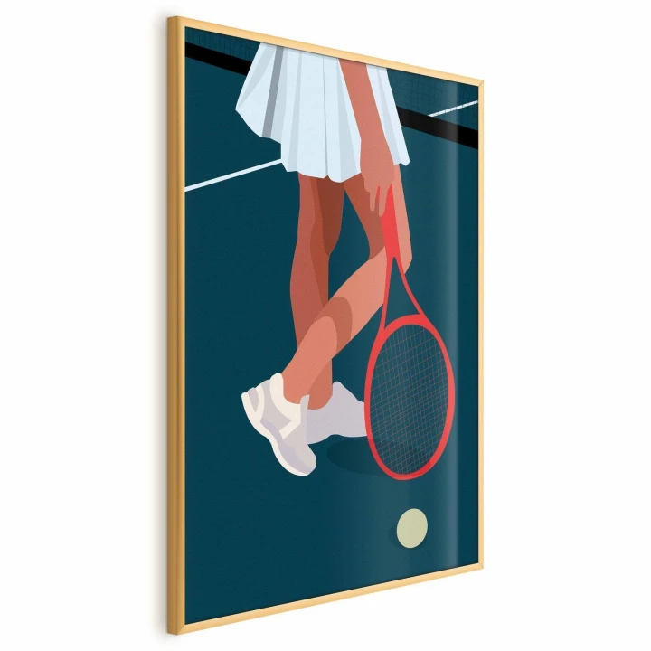Plakat - Tenisistka z czerwoną rakietą na korcie - ilustracja