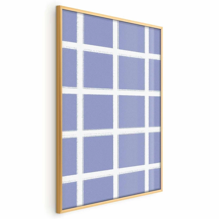 Plakat - Białe linie - kratka z dużym oczkiem na niebieskim tle