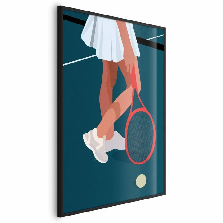 Plakat - Tenisistka z czerwoną rakietą na korcie - ilustracja