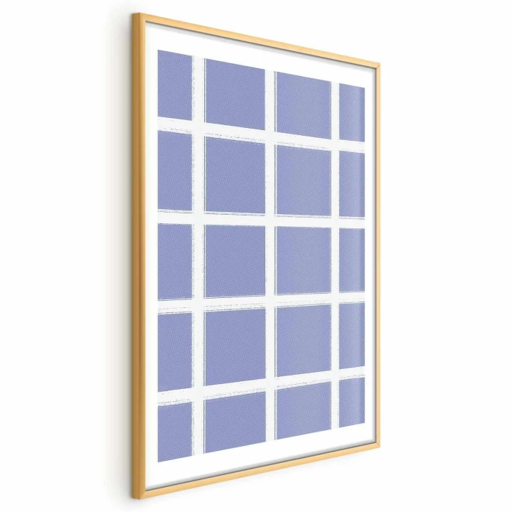 Plakat - Białe linie - kratka z dużym oczkiem na niebieskim tle