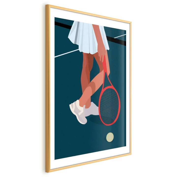 Plakat - Tenisistka z czerwoną rakietą na korcie - ilustracja