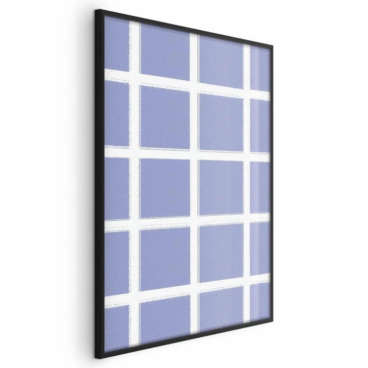 Plakat - Białe linie - kratka z dużym oczkiem na niebieskim tle