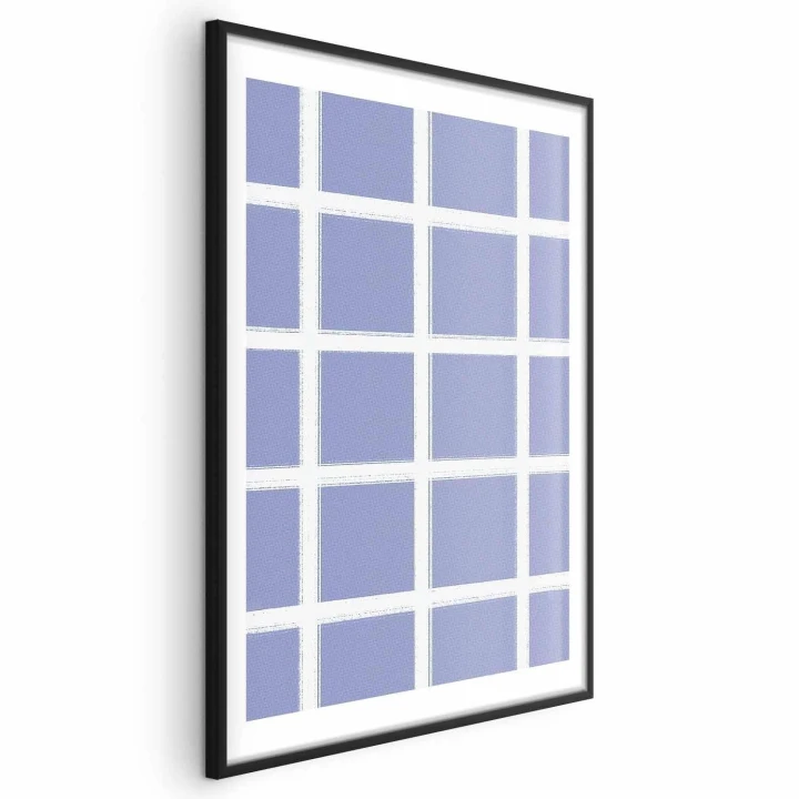 Plakat - Białe linie - kratka z dużym oczkiem na niebieskim tle