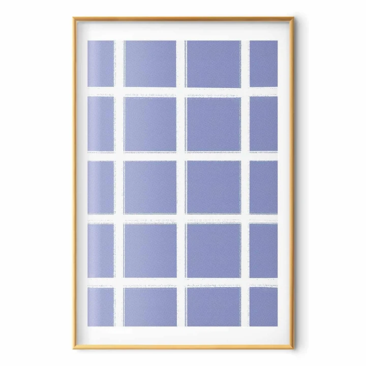Plakat - Białe linie - kratka z dużym oczkiem na niebieskim tle