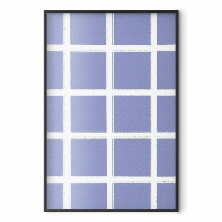Plakat - Białe linie - kratka z dużym oczkiem na niebieskim tle