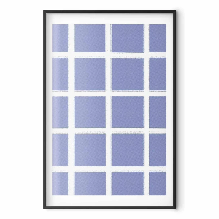 Plakat - Białe linie - kratka z dużym oczkiem na niebieskim tle