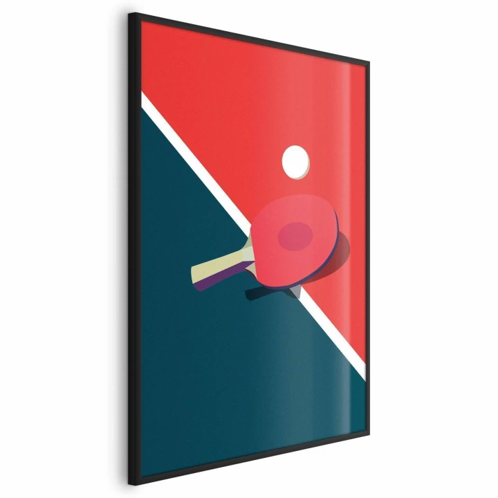 Plakat - Tenis stołowy - piłeczka i rakietka na stole